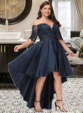 Jaylene A-Line Off-the-Shoulder Asymmetrical Satin Lace Prom Dresses UKP0017312