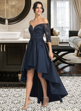 Jaylene A-Line Off-the-Shoulder Asymmetrical Satin Lace Prom Dresses UKP0017312