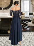 Jaylene A-Line Off-the-Shoulder Asymmetrical Satin Lace Prom Dresses UKP0017312