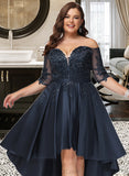 Jaylene A-Line Off-the-Shoulder Asymmetrical Satin Lace Prom Dresses UKP0017312