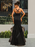 Thea Trumpet/Mermaid V-Neck Floor-Length Satin Tulle Prom Dresses UKP0017313