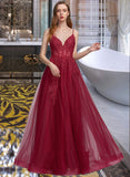 Laura Ball-Gown/Princess V-neck Floor-Length Tulle Lace Prom Dresses With Beading Sequins UKP0017318