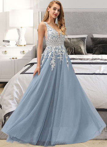 Lizbeth Ball-Gown/Princess V-Neck Floor-Length Tulle Prom Dresses UKP0017323