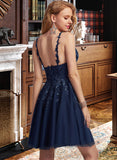 Angel A-Line V-neck Short/Mini Tulle Prom Dresses With Sequins UKP0017327