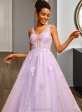 Joanne Ball-Gown/Princess V-neck Floor-Length Tulle Lace Prom Dresses UKP0017331