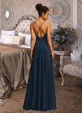 Andrea A-Line V-neck Floor-Length Chiffon Sequined Prom Dresses With Sequins UKP0017334