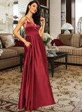 Aleena A-line V-Neck Floor-Length Satin Prom Dresses UKP0017336