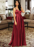 Aleena A-line V-Neck Floor-Length Satin Prom Dresses UKP0017336