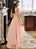 Yuliana Ball-Gown/Princess V-neck Asymmetrical Tulle Lace Prom Dresses UKP0017337