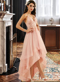 Yuliana Ball-Gown/Princess V-neck Asymmetrical Tulle Lace Prom Dresses UKP0017337