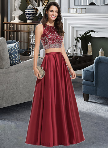 Larissa A-line Scoop Floor-Length Satin Prom Dresses With Beading Sequins UKP0017338