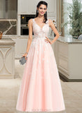 Amira Ball-Gown/Princess V-neck Floor-Length Tulle Lace Prom Dresses With Beading Sequins UKP0017343