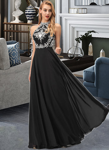 Ashanti A-line Scoop Floor-Length Chiffon Prom Dresses UKP0017344