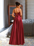 Alena A-Line Square Floor-Length Satin Prom Dresses UKP0017345