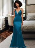 Litzy Trumpet/Mermaid V-Neck Sweep Train Charmeuse Prom Dresses UKP0017346