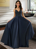 Julissa A-Line V-neck Floor-Length Lace Prom Dresses UKP0017348