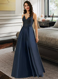 Julissa A-Line V-neck Floor-Length Lace Prom Dresses UKP0017348