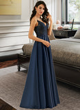 Julissa A-Line V-neck Floor-Length Lace Prom Dresses UKP0017348