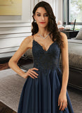 Julissa A-Line V-neck Floor-Length Lace Prom Dresses UKP0017348