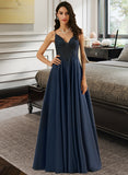 Julissa A-Line V-neck Floor-Length Lace Prom Dresses UKP0017348