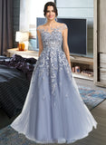 Pamela Ball-Gown/Princess Scoop Floor-Length Tulle Lace Prom Dresses UKP0017354