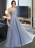 Pamela Ball-Gown/Princess Scoop Floor-Length Tulle Lace Prom Dresses UKP0017354