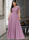 Mary A-Line Scoop Floor-Length Chiffon Lace Prom Dresses UKP0017358