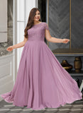 Mary A-Line Scoop Floor-Length Chiffon Lace Prom Dresses UKP0017358