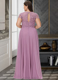 Mary A-Line Scoop Floor-Length Chiffon Lace Prom Dresses UKP0017358