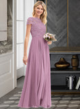 Mary A-Line Scoop Floor-Length Chiffon Lace Prom Dresses UKP0017358