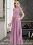 Mary A-Line Scoop Floor-Length Chiffon Lace Prom Dresses UKP0017358