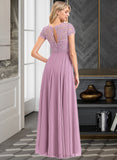 Mary A-Line Scoop Floor-Length Chiffon Lace Prom Dresses UKP0017358