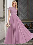 Mary A-Line Scoop Floor-Length Chiffon Lace Prom Dresses UKP0017358