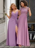 Mary A-Line Scoop Floor-Length Chiffon Lace Prom Dresses UKP0017358