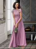 Mary A-Line Scoop Floor-Length Chiffon Lace Prom Dresses UKP0017358