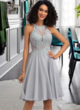 Esmeralda A-Line Scoop Knee-Length Chiffon Lace Prom Dresses With Sequins UKP0017359