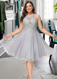 Esmeralda A-Line Scoop Knee-Length Chiffon Lace Prom Dresses With Sequins UKP0017359