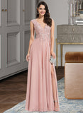 Alaina A-Line V-neck Floor-Length Chiffon Prom Dresses UKP0017361