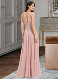 Alaina A-Line V-neck Floor-Length Chiffon Prom Dresses UKP0017361