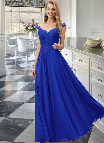 Kinsley A-Line Scoop Floor-Length Chiffon Prom Dresses With Sequins UKP0017362