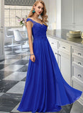 Kinsley A-Line Scoop Floor-Length Chiffon Prom Dresses With Sequins UKP0017362