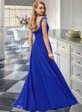 Kinsley A-Line Scoop Floor-Length Chiffon Prom Dresses With Sequins UKP0017362