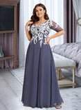 Esperanza A-Line V-neck Floor-Length Chiffon Lace Prom Dresses With Sequins UKP0017363