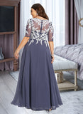 Esperanza A-Line V-neck Floor-Length Chiffon Lace Prom Dresses With Sequins UKP0017363