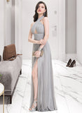 Beatrice A-Line Halter Floor-Length Chiffon Prom Dresses With Pleated UKP0017365