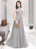 Beatrice A-Line Halter Floor-Length Chiffon Prom Dresses With Pleated UKP0017365