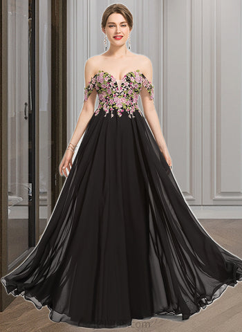 Keyla Ball-Gown/Princess Off the Shoulder Floor-Length Chiffon Lace Prom Dresses UKP0017366