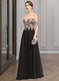 Keyla Ball-Gown/Princess Off the Shoulder Floor-Length Chiffon Lace Prom Dresses UKP0017366