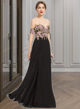 Keyla Ball-Gown/Princess Off the Shoulder Floor-Length Chiffon Lace Prom Dresses UKP0017366