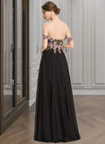 Keyla Ball-Gown/Princess Off the Shoulder Floor-Length Chiffon Lace Prom Dresses UKP0017366